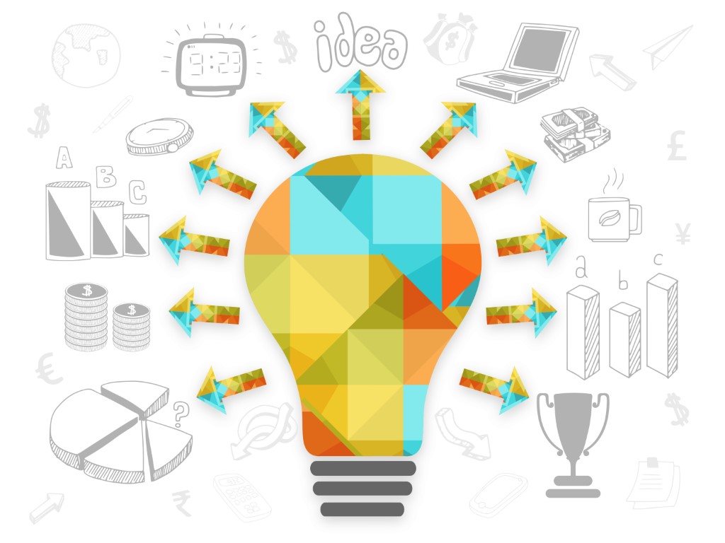 infographic of lightbulb with arrows pointing to business ideas